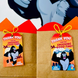 King Kong Party, Planet of the Apes Party, Kong Skull Island Party, Legend of Tarzan, Rampage Movie Party, Black Gorilla Themed Birthday Party Decorations, Kingdom of the Apes | King Kong Party Favors, Gift Tags, Favor Tags, Labels