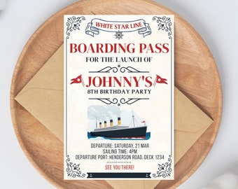 Titanic Boarding Pass Invitation | Vintage Cruise Ship Ticket Invite (Editable Printable)