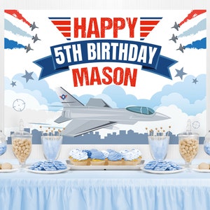 Fighter Jet Birthday Backdrop EDITABLE Printable | Military Jet Party Banner, Fighter Pilot Birthday Decor, Aviation Top One Party Decor