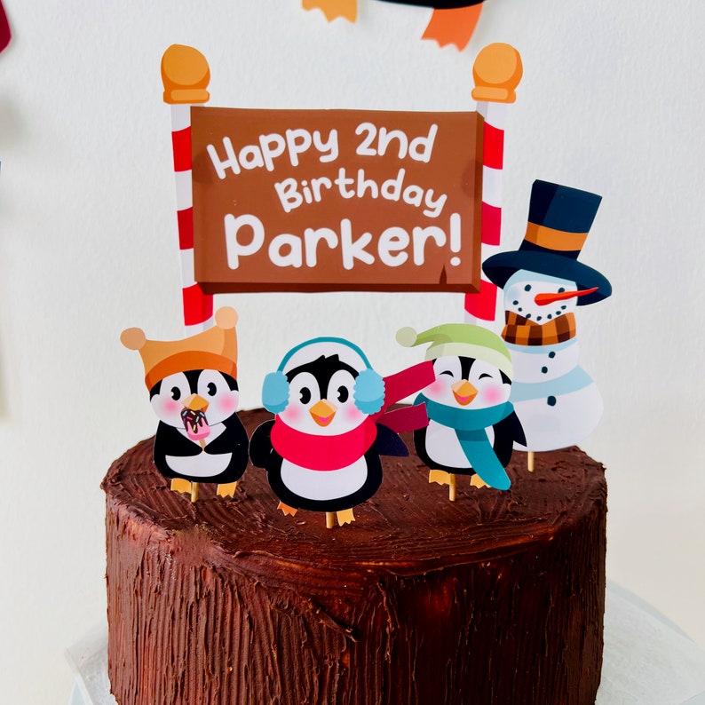 Penguin Birthday Cake Topper/ Penguin Christmas Winter Wonderland Party Cake Topper/ Penguin Party Decorations