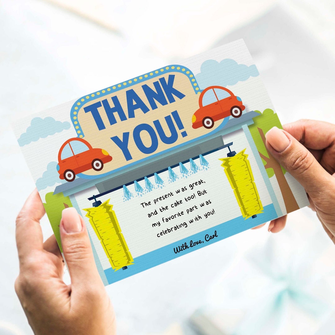 Car Wash Party Favors Thank You Card Printable/ Car Wash Birthday Card ...