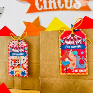 Circus Animals Party Favors Gift Tags Printable | Birthday Carnival Party Tags, Greatest Show, Circus Big Top Party Gift Labels, Carnival Party Favors