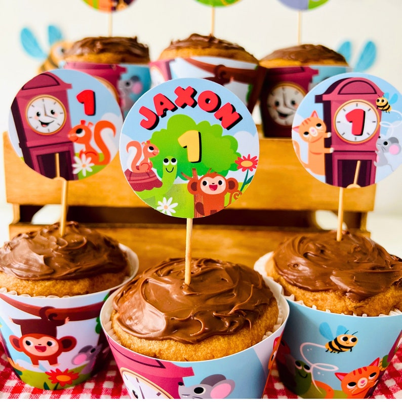 Hickory Dickory Dock Party Cupcake Toppers | Nursery Rhymes Party Food Dessert Topper | Mouse went up the Clock Party Decor | First Birthday Party Food Table Decor | Dessert Toppers