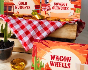 Tarjetas de mesa con diseños de comida del Viejo Oeste, imprimibles y editables (descarga digital)
