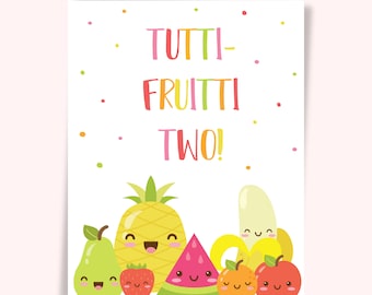 Tutti Frutti Party Sign / Twotti Frutti Poster / Cute Fruits Sign bewerkbare afdrukbare