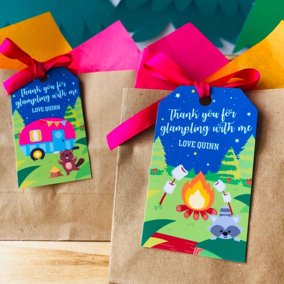Glamping Party Favor Tags/ Girl Camping Gift Tags/ Glamping Sleepover Gift Tags Editable Party Printables Il_570xn