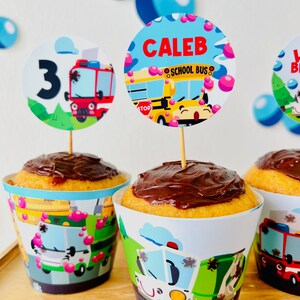 Car Wash Transportation Party Cupcake Toppers/ Carls Car Wash Vehicles Party Decorations