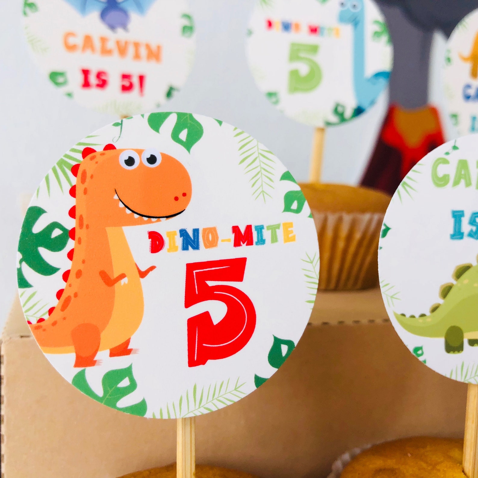 Dinosaur Cupcake Toppers, Editable Dino-mite Party Printables (digital ...