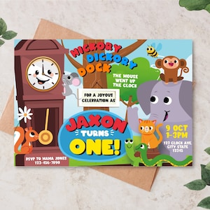 Hickory Dickory Dock Birthday Invitation EDITABLE Printable/ First Birthday Classic Nursery Rhymes Party Invite