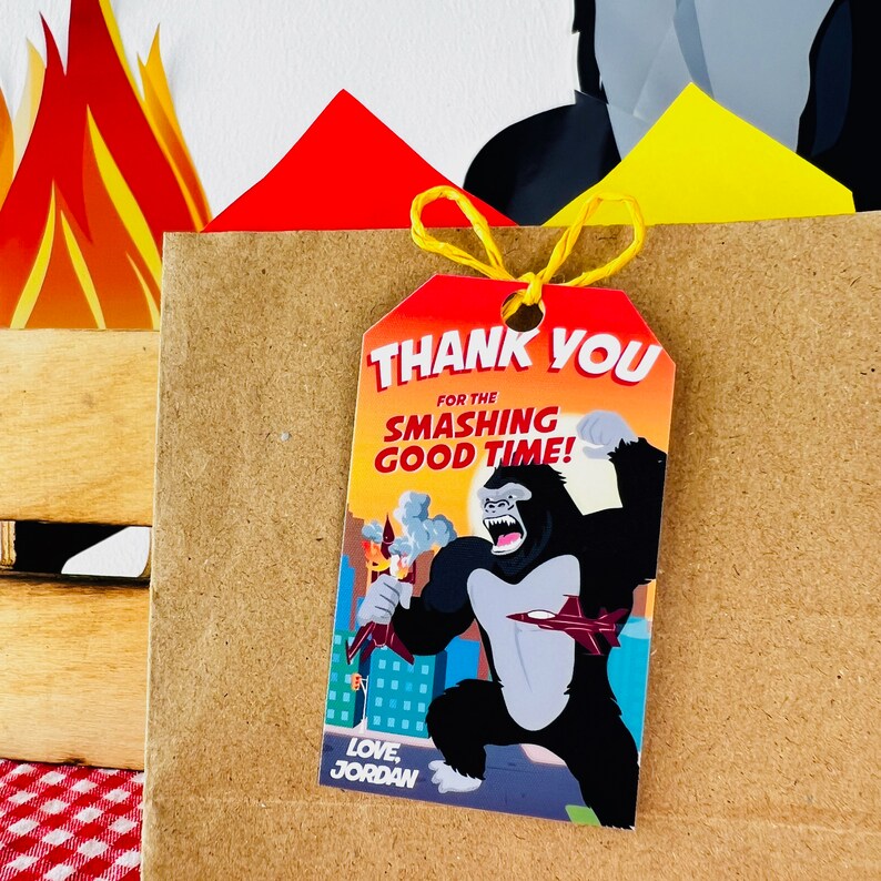 King Kong Party, Planet of the Apes Party, Kong Skull Island Party, Legend of Tarzan, Rampage Movie Party, Black Gorilla Themed Birthday Party Decorations, Kingdom of the Apes | King Kong Party Favors, Gift Tags, Favor Tags, Labels