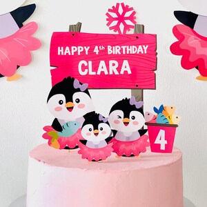 Penguin Girl Birthday Cake Topper/ Pink Christmas Cake Topper/ Penguin Winter Wonderland Cake Topper Party Printable