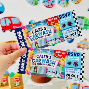 Car Wash Transportation Birthday Ticket Invitation Editable Printable/ Carl&#39;s Car Wash Vehicles Party Ticket Invite Printable