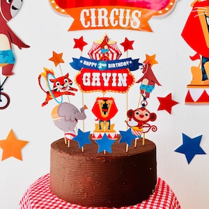Circustent verjaardagstaart topper BEWERKBARE afdrukbare | Verjaardag Carnaval Big Top Party Dessert Toppers, Greatest Magic Show Cake Toppers
