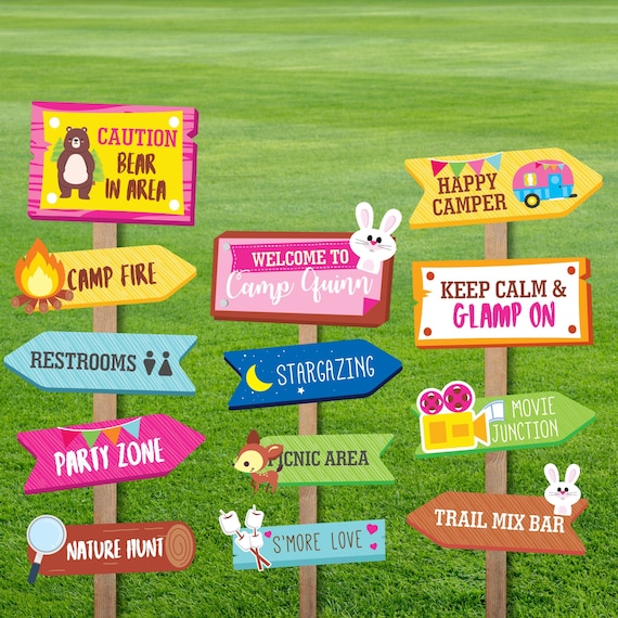 Glamping Party Signs/ Camping Sleepover Party Sign/ Glamping Party Decorations Direction Signs EDITABLE Printable Il_570xn