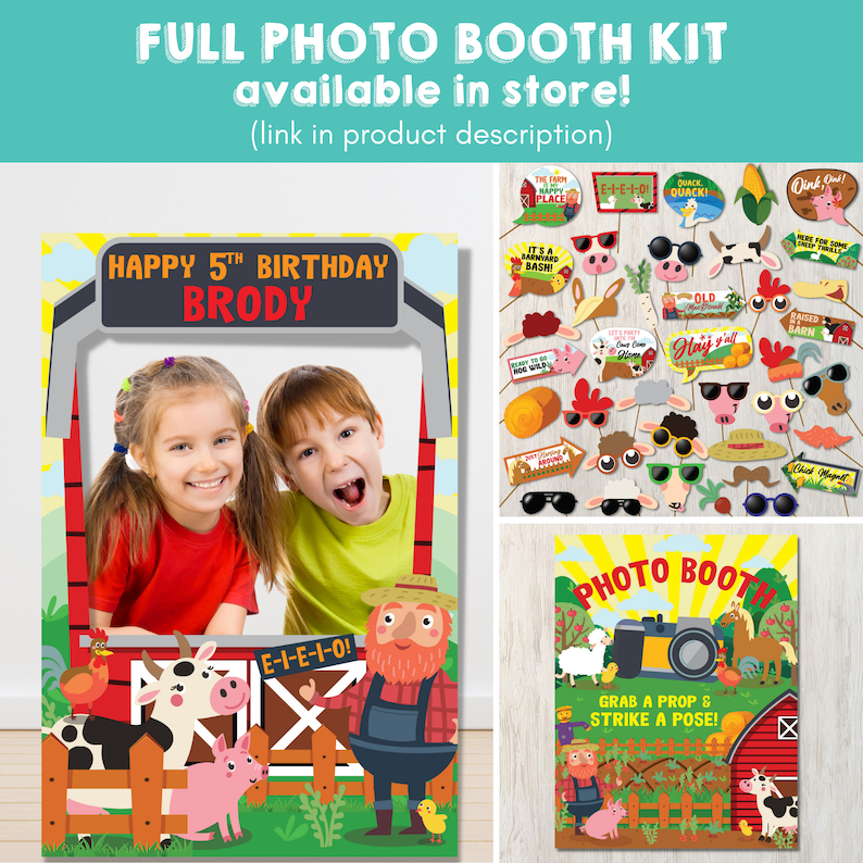 Old MacDonald Farm Party Photo Props/ Animal Farm Barnyard Birthday Photo Booth Props/ Party Activity Party Entertainment