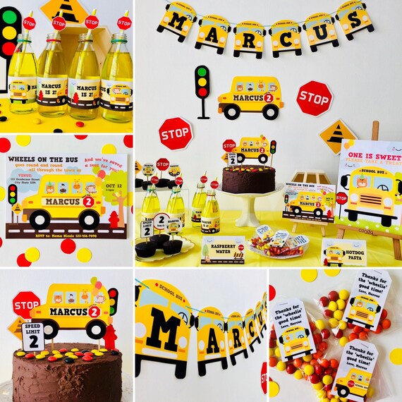 Wheels on the Bus Birthday Editable Party Kit Printables/ Yellow School Bus Party Decorations Printable Kit Il_570xn