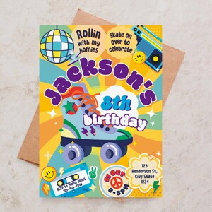 Roller Skating Party Birthday Invitation EDITABLE Printable | Rollerblade Party, Roller Disco Skate, 70s Retro Roller Rink Party Invitation