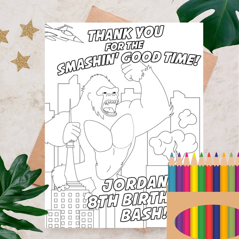 King Kong Birthday Coloring Page, Planet of the Apes Party Coloring Sheet for Kids, Gorilla Party Activity Children, Jungle Birthday Game, Chimpanzee Party Activity, Entertainment, Skull Island Games, Coloring Activity Page