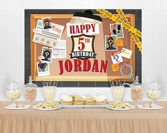 Fondo editable para cumpleaños de detectives / Pancarta para fiesta de misterio y asesinato (descarga digital)