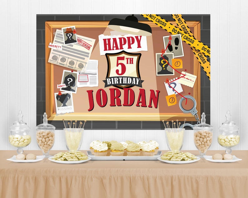 Detective Birthday Backdrop, Spy Party, Secret Agent Party, Murder Mystery Party, Party Banner, Party Decoration, Detective Evidence Board, Crime Board