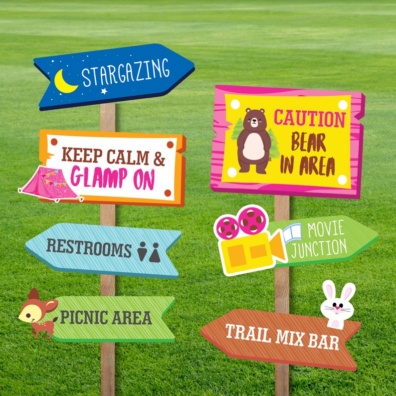 Glamping Party Signs/ Camping Sleepover Party Sign/ Glamping Party Decorations Direction Signs EDITABLE Printable image 2