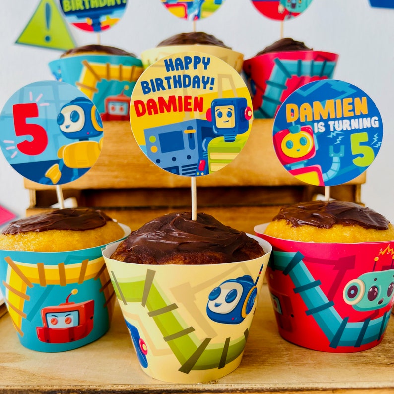 Robots Party Cupcake Toppers Printable/ Robotics Science Cupcake Topper Party Decorations Printable