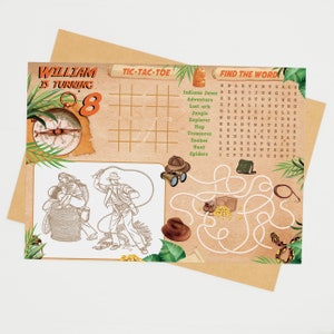 Indiana Jones Party Game Coloring Place Mat/ Adventure Explorer Kids Party Game Printable