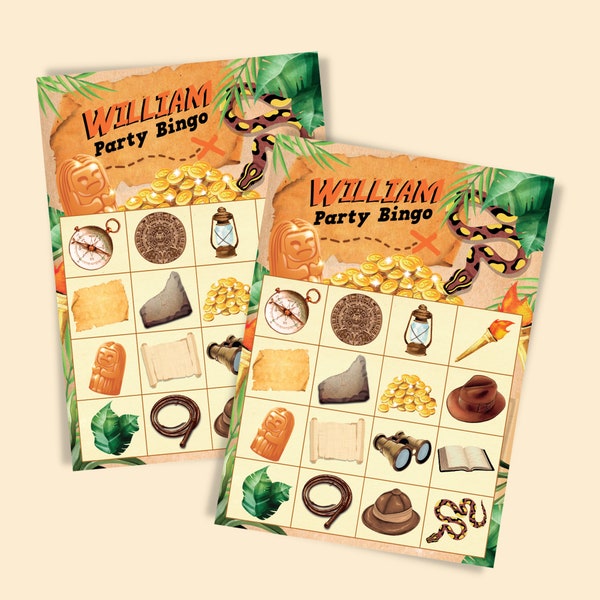 Indiana Jones Party Bingo Game/ Adventure Explorer Birthday Bingo Kids Party Game Editable Printable