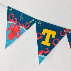 Banner de fiesta de cumpleaños de Kraken / Banner de cumpleaños de pulpo / Banner de monstruo marino EDITABLE Fiesta imprimible