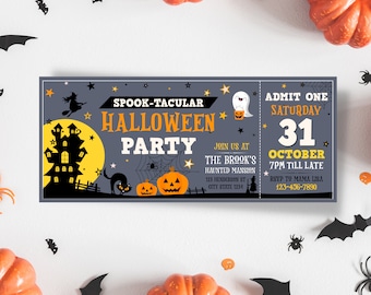 Halloween Ticket Invitation/ Halloween Birthday Party Invite Editable Printable