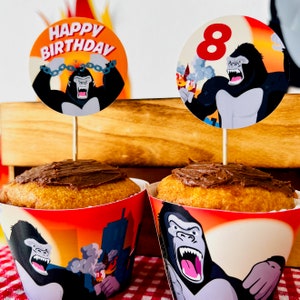 King Kong Party, Planet of the Apes Party, Kong Skull Island Party, Legend of Tarzan, Rampage Movie Party, Black Gorilla Themed Birthday Party Decorations, Kingdom of the Apes | King Kong Birthday Cake, Planet of Apes Cupcake Topper, Dessert Toppers