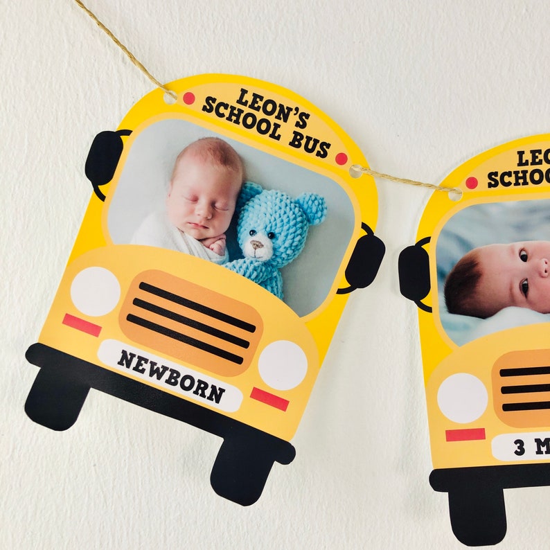 Yellow School Bus Baby Monthly Milestone Photo Banner