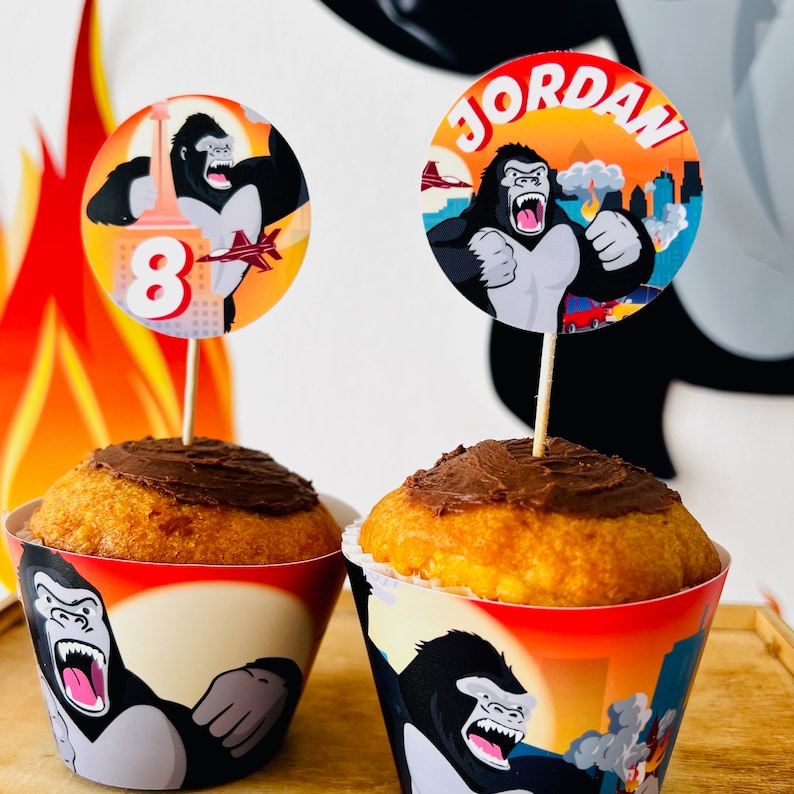 King Kong Party, Planet of the Apes Party, Kong Skull Island Party, Legend of Tarzan, Rampage Movie Party, Black Gorilla Themed Birthday Party Decorations, Kingdom of the Apes | King Kong Birthday Cake, Planet of Apes Cupcake Topper, Dessert Toppers