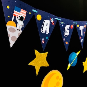 Space Birthday Party Banner / Galaxy themed Party Banner / Outer Space Party Garland EDITABLE Printable image 1