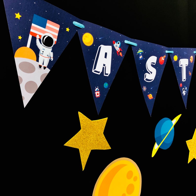 Space Birthday Party Banner / Galaxy themed Party Banner / Outer Space Party Garland EDITABLE Printable image 1