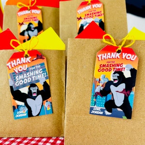 King Kong Party, Planet of the Apes Party, Kong Skull Island Party, Legend of Tarzan, Rampage Movie Party, Black Gorilla Themed Birthday Party Decorations, Kingdom of the Apes | King Kong Party Favors, Gift Tags, Favor Tags, Labels