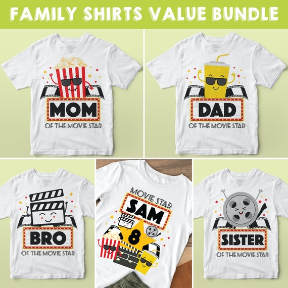 Movie Night Birthday Shirt Family Bundle Design/ Hollywood Movie Night Family Birthday Tee Shirt Bundle Design (for your own printing) Il_570xn