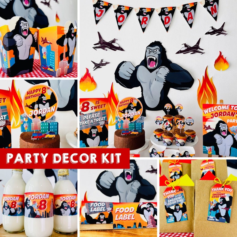 King Kong Party, Planet of the Apes Party, Kong Skull Island Party, Legend of Tarzan, Rampage Movie Party, Black Gorilla Themed Birthday Party Decorations | Kingdom of the Planet of the Apes Decor