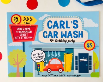 Invitación de cumpleaños con temática de lavado de autos, invitación editable para fiesta de lavado de autos (imprimible)