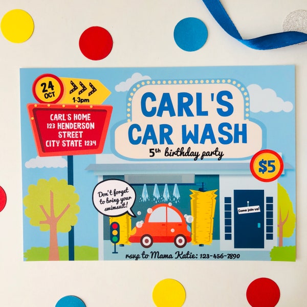 Car Wash Invitation/ Car Wash Birthday Invitation Editable Printable