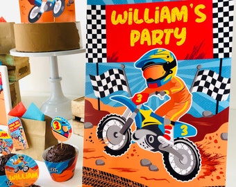 Cartello di benvenuto per festa a tema motocross stampabile: decorazioni per motocross (modificabile)