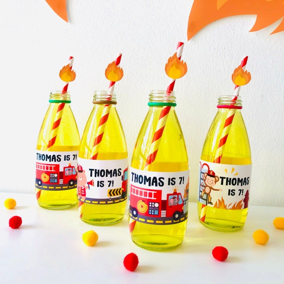 Fire Truck Party Bottle Wrapper/ Cute Animals Firefighter Bottle Labels/ Fire Engine Drink Wrapper EDITABLE Printable Il_570xn