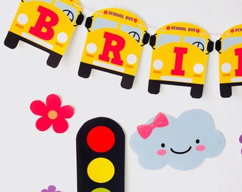 Wheels on the Bus Birthday Banner, Editable Girl Party Printable