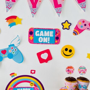 Gamer Girl Party Decorations Cut-Outs Printable/ Pink Video Gaming Party Decoration Editable Printable