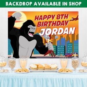 King Kong Party, Planet of the Apes Party, Kong Skull Island Party, Legend of Tarzan, Rampage Movie Party, Black Gorilla Themed Birthday Party Decorations, Kingdom of the Apes | King Kong Party Favors, Gift Tags, Favor Tags, Labels