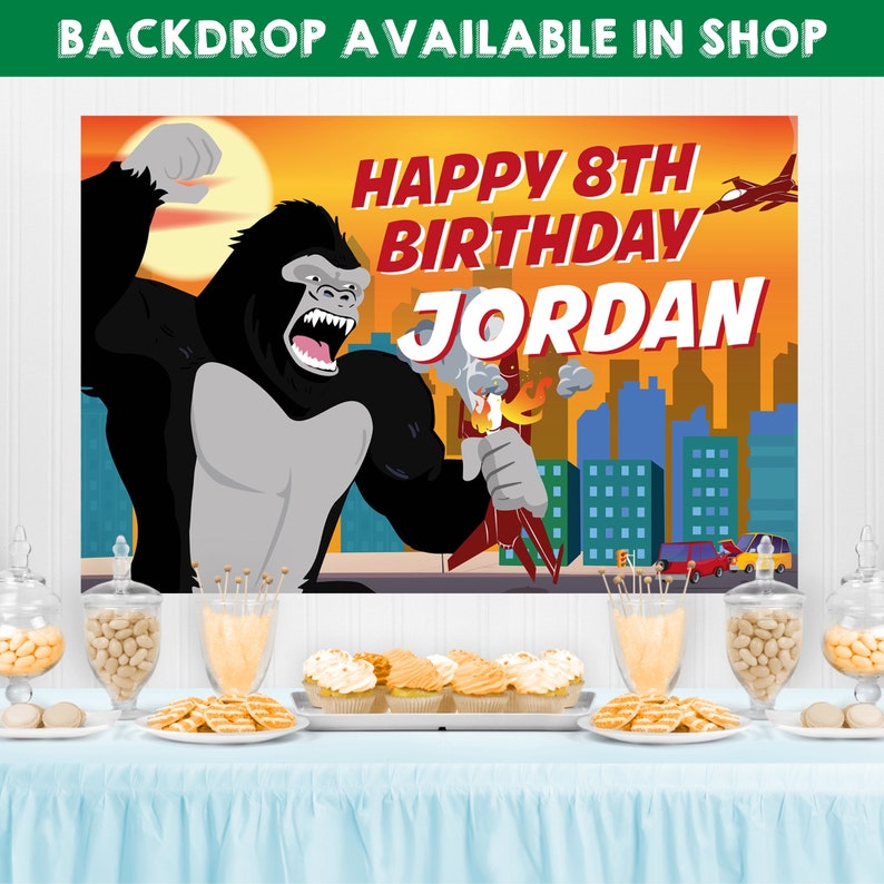 King Kong Party, Planet of the Apes Party, Kong Skull Island Party, Legend of Tarzan, Rampage Movie Party, Black Gorilla Themed Birthday Party Decorations, Kingdom of the Apes | King Kong Party Favors, Gift Tags, Favor Tags, Labels