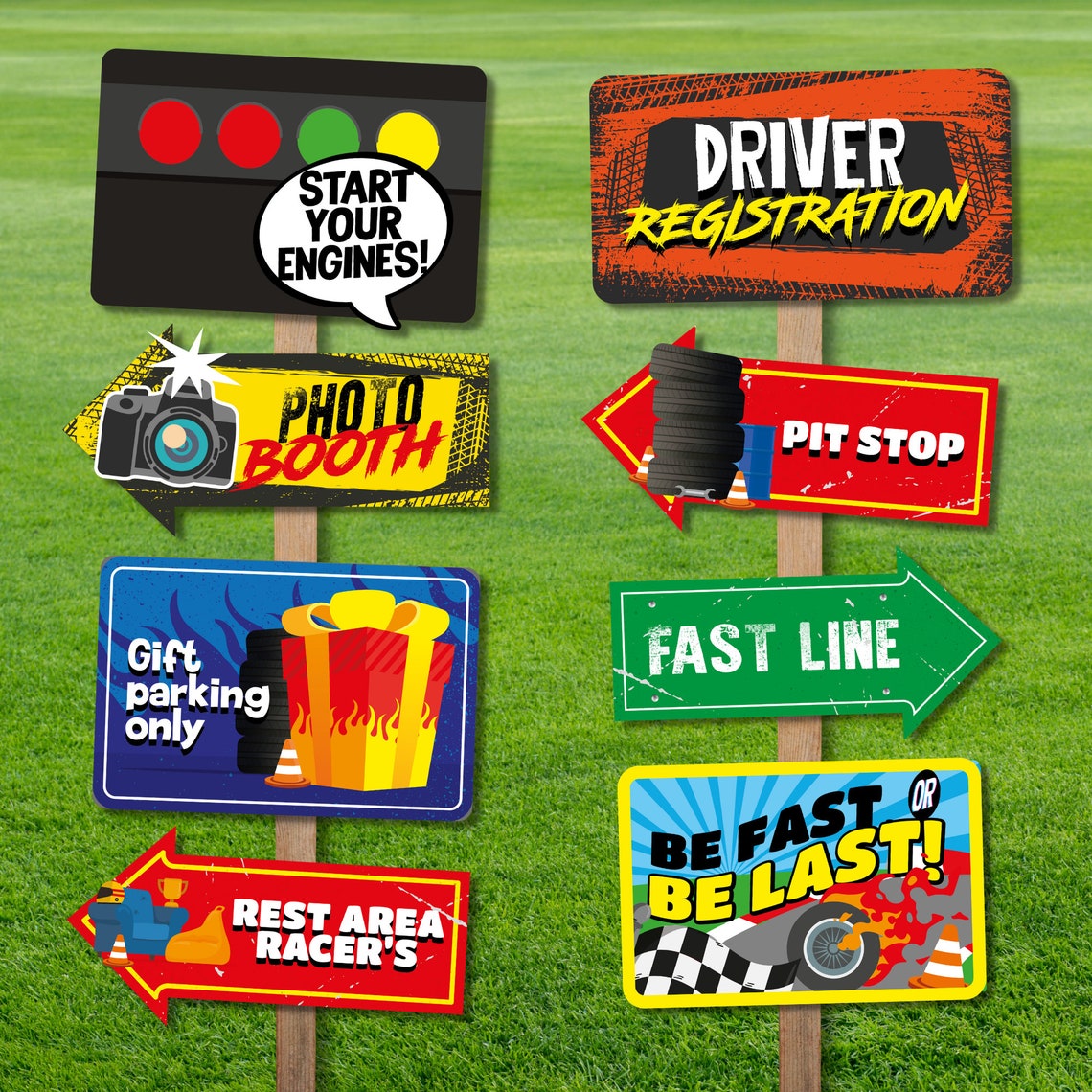 Auto Races Sign Race Car Party Directional Signs, Editable Printables (digital Download ...