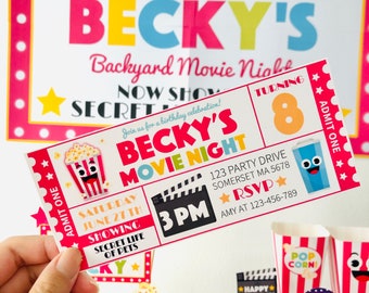 Movie Night Birthday Invitation Ticket (Editable Printable)