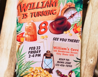Indiana Jones Birthday Invitation/ Adventure Explorer Invitation/ Jungle themed Invitation Editable Printable