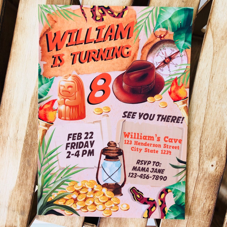 Indiana Jones Party Adventure Explorer Birthday Party Invitation